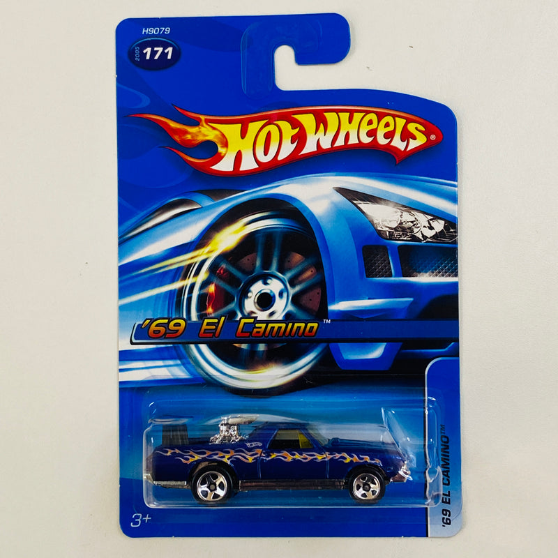 2005 Hot Wheels 69 El Camino Chevrolet 171 azul metálico 5SP base ZAMAC