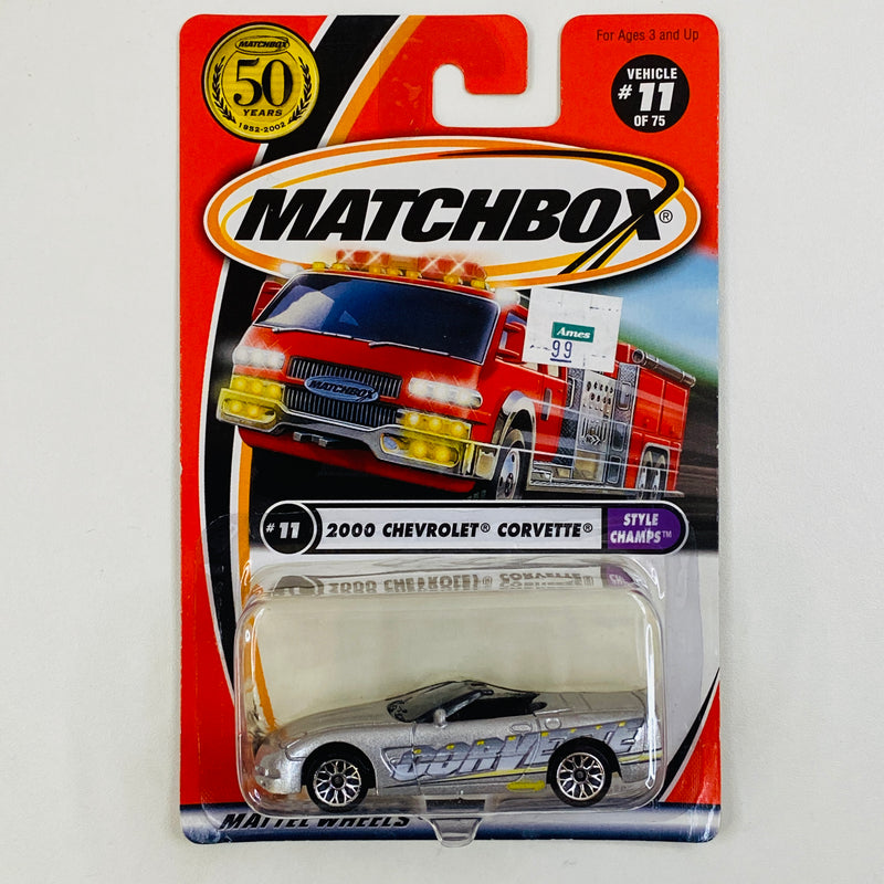 2002 Matchbox 50th Anniversary Style Champs 2000 Chevrolet Corvette plata metálico