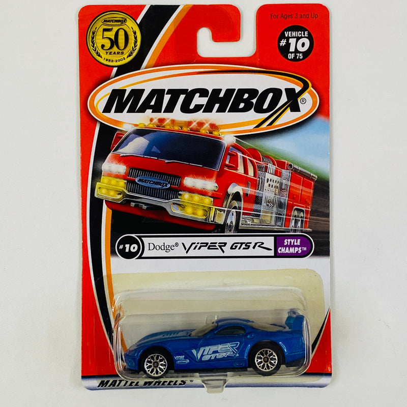 2002 Matchbox 50th Anniversary Style Champs Dodge Viper GTS R azul metálico