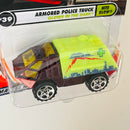 2002 Matchbox 50th Anniversary Nite Glow Armored Police Truck granate Brilla en la Oscuridad y Techo Deslizable
