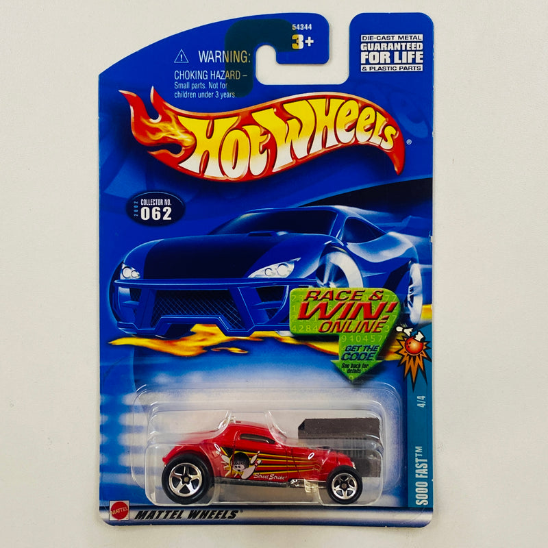 2002 Hot Wheels Spares 'n Strikes 34 Ford So-Cal Coupe Sooo Fast 062 rojo 5SP base ZAMAC