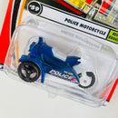 2002 Matchbox 50th Anniversary Rescue Rookies Police Motorcycle azul metálico Primera Edición
