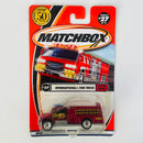 2002 Matchbox 50th Anniversary Red Hot Heroes International Fire Truck rojo metálico Bombero - Detalle Burbuja
