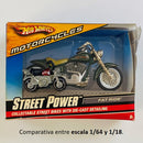 2008 Hot Wheels Motorcycles 1:18 Street Power Fat Ride verde - Escala 1:18 - Detalle Caja