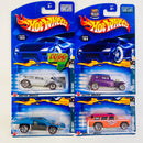 2002 Hot Wheels Red Lines Series Colección Set de 4 - 32 Ford Lil' Coffin The Demon, Classic 32 Ford Vicky, Side Kick, Chevy Nomad
