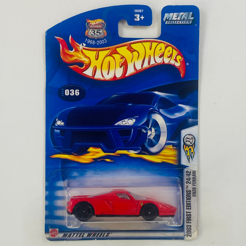 2003 Hot Wheels ERROR de FÁBRICA First Editions Enzo Ferrari rojo PR5 Primera Edición - Variante Rara con Aros Negros
