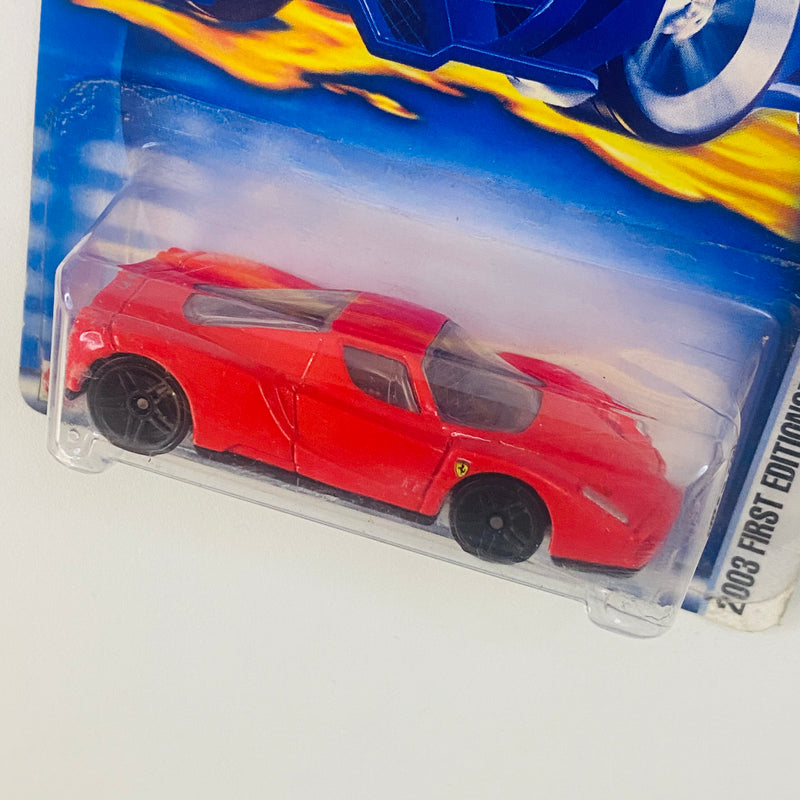 2003 Hot Wheels ERROR de FÁBRICA First Editions Enzo Ferrari rojo PR5 Primera Edición - Variante Rara con Aros Negros
