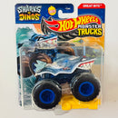 2025 Hot Wheels Monster Trucks Sharks vs Dinos Great Bite celeste MT Primera Edición con Auto Aplastable