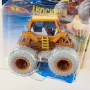 2025 Hot Wheels Monster Trucks The Flintstones The Flintmobile Troncomóvil de Los Picapiedra marrón MT con Auto Aplastable