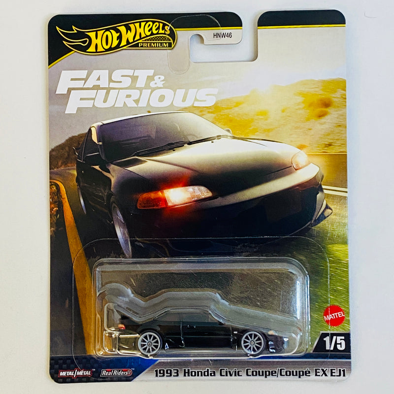 2025 Hot Wheels Premium Fast & Furious Rápidos y Furiosos 1993 Honda Civic Coupe EX EJ1 negro Llantas de Goma RR Primera Edición