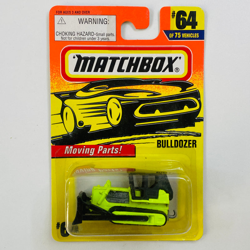 1997 Matchbox Moving Parts Caterpillar D9 Tractor Bulldozer 64 amarillo fluorescente con negro