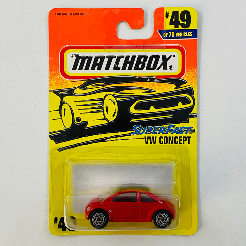 1996 Matchbox Super Fast Volkswagen VW Concept 49 rojo Primera Edición