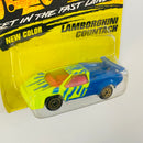1994 Matchbox Super Fast Lamborghini Countach 67 azul con amarillo fluorescente