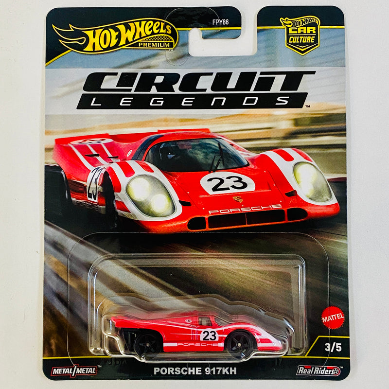 2025 Hot Wheels Premium Car Culture Circuit Legends Porsche 917KH rojo Llantas de Goma RR