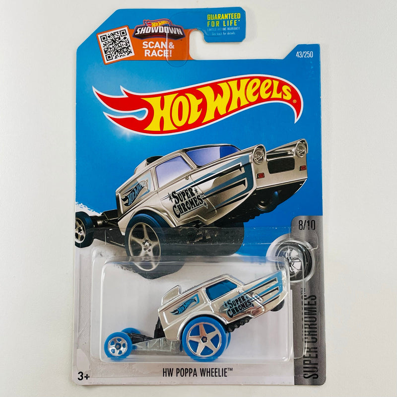 2016 Hot Wheels Super Chromes HW Poppa Wheelie Reliant Regal cromado 5SP base ZAMAC