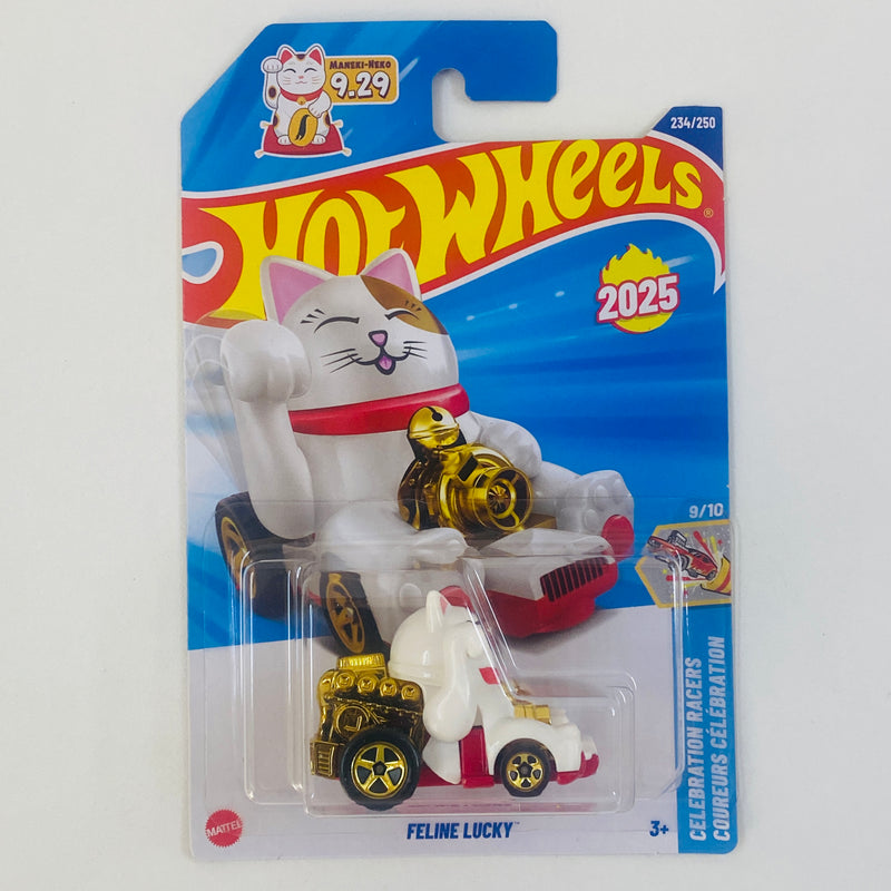 2025 Hot Wheels HW Celebration Racers Feline Lucky blanco 5SP Primera Edición
