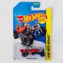 2014 Hot Wheels ERROR de FÁBRICA Off-Road Mountain Mauler rojo 6SP Primera Edición - Ensamblaje Unspun