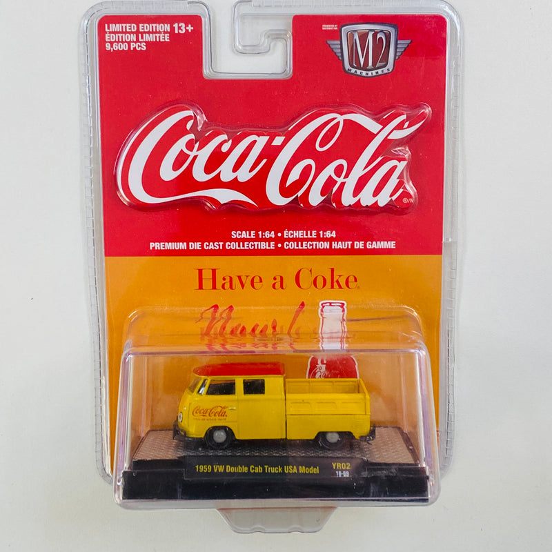 2018 M2 Machines Coca Cola Coke Limited Edition 1/9,600 Volkswagen 1959 VW Double Cab Truck USA Model YR02 amarillo Llantas de Goma