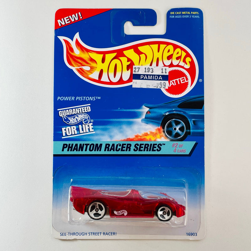 1997 Hot Wheels Phantom Racer Power Pistons rojo 3SP base ZAMAC
