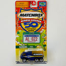 2002 Matchbox Across America 50th Birthday Series Alabama Airport Fire Pumper azul - Incluye Placa de Auto