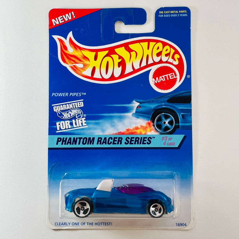 1997 Hot Wheels Phantom Racer Series Power Pipes azul 3SP base ZAMAC