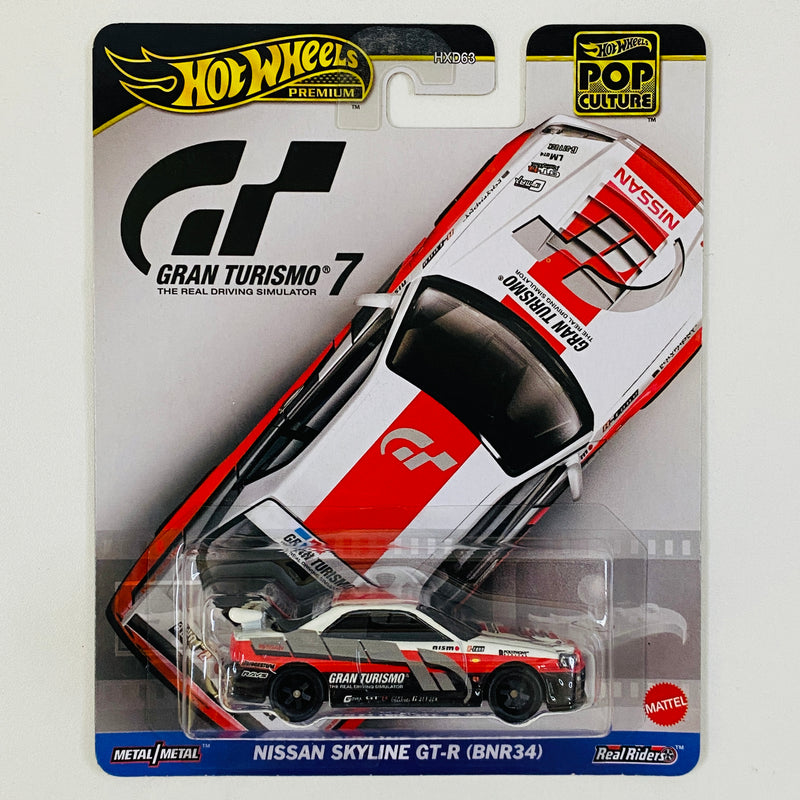 2024 Hot Wheels Premium Pop Culture Gran Turismo 7 Nissan Skyline GT-R BNR34 blanco Llantas de Goma RR