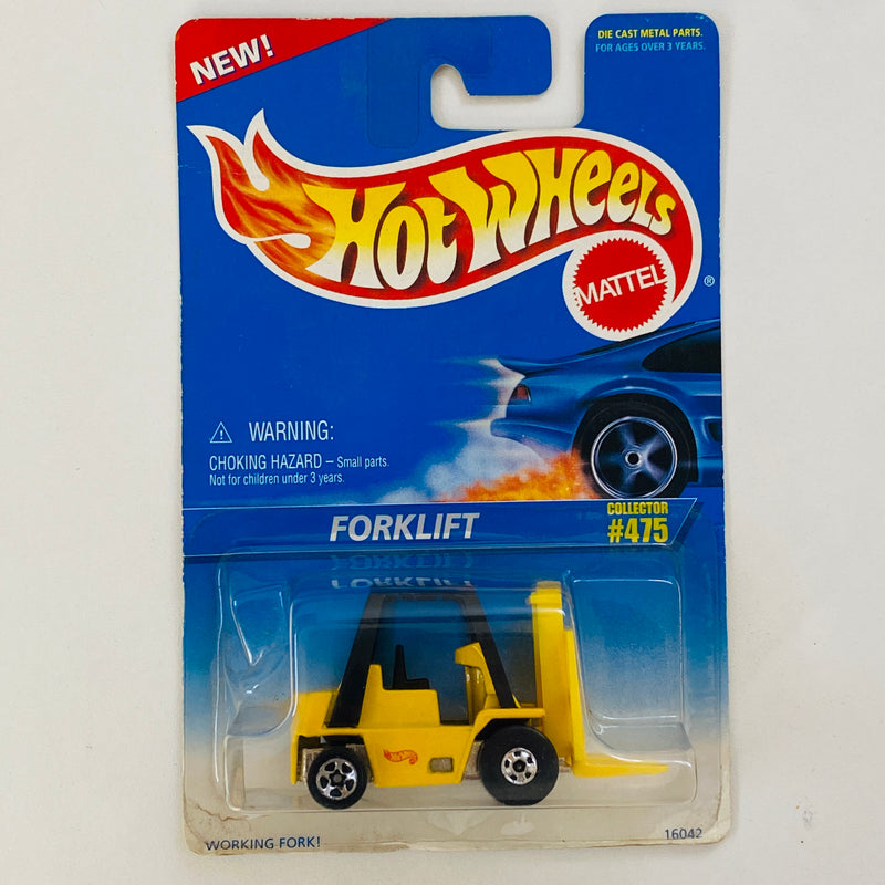 1996 Hot Wheels CAT Forklift 475 amarillo BW con 5SP base ZAMAC