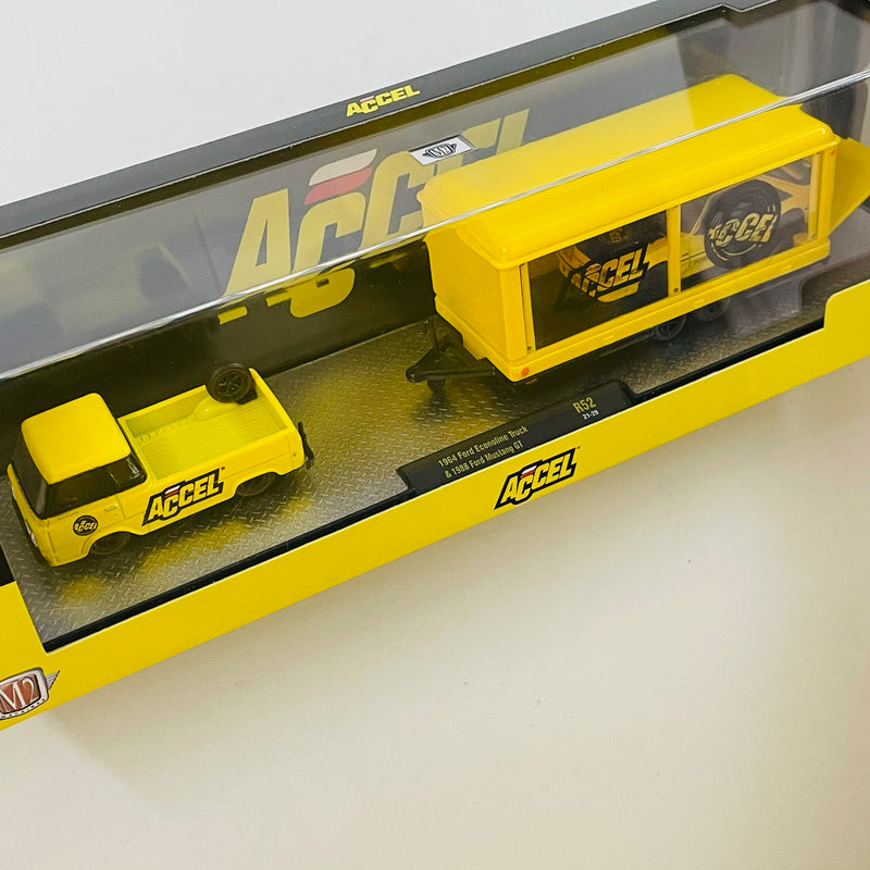 2021 M2 Machines Auto-Haulers Limited Edition 1/8,400 Holley Accel 1964 Ford Econoline Truck y 1988 Ford Mustang GT R52 21-29 con Llantas de Goma