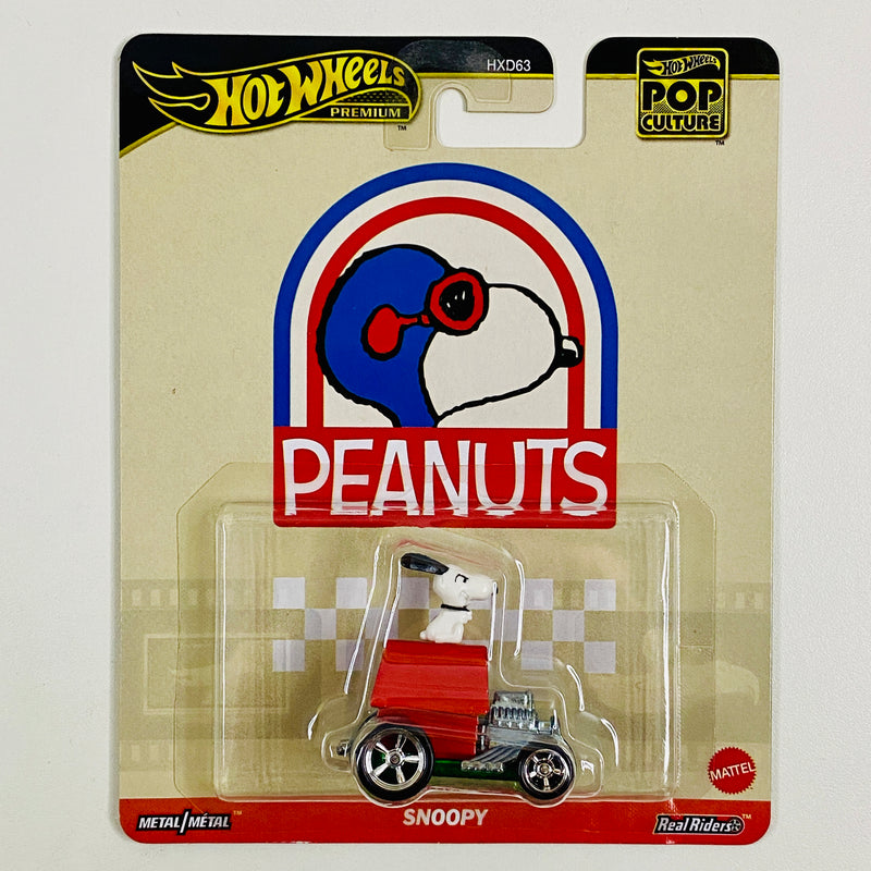 2025 Hot Wheels Premium Pop Culture Peanuts Snoopy rojo Llantas de Goma RR