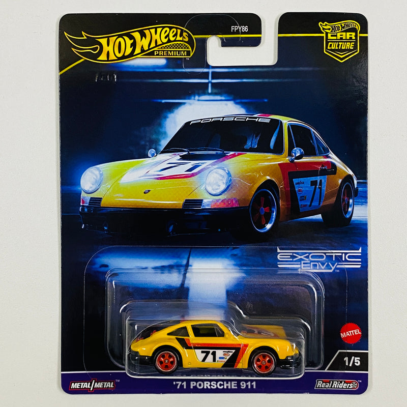 2024 Hot Wheels Premium Car Culture Exotic Envy 71 Porsche 911 amarillo Llantas de Goma RR