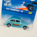 1997 Hot Wheels Fat Fendered 40 Ford 607 turquesa 5SP base ZAMAC