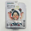 2018 Greenlight Limited Edition Norman Rockwell Navidad 1939 Chevrolet Panel Truck blanco con azul Llantas de Goma