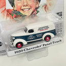 2018 Greenlight Limited Edition Norman Rockwell Navidad 1939 Chevrolet Panel Truck blanco con azul Llantas de Goma