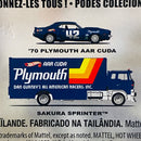 2024 Hot Wheels Premium Car Culture Team Transport 70 Plymouth AAR Cuda y camión Sakura Sprinter azul Llantas de Goma RR