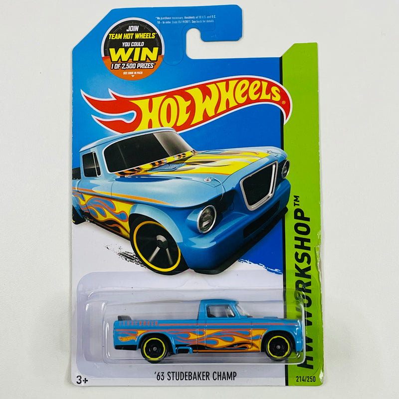 2015 Hot Wheels HW Workshop 63 Studebaker Champ celeste con flamas MC5