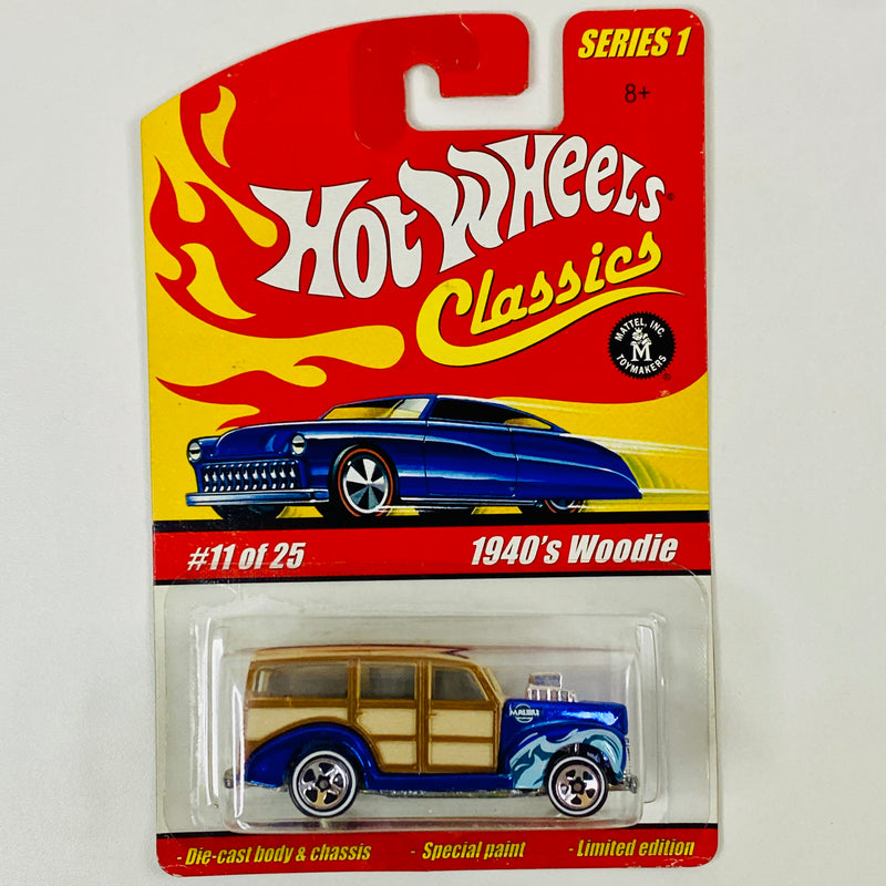 2005 Hot Wheels Classics Series 1 1940's Woodie Ford azul spectraflame 5SP base ZAMAC