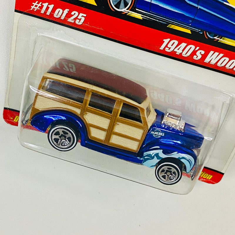 2005 Hot Wheels Classics Series 1 1940's Woodie Ford azul spectraflame 5SP base ZAMAC