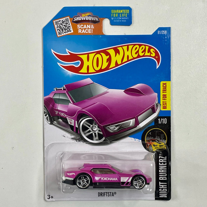 2016 Hot Wheels Night Burnerz Yokohama Driftsta rosado metálico PR5