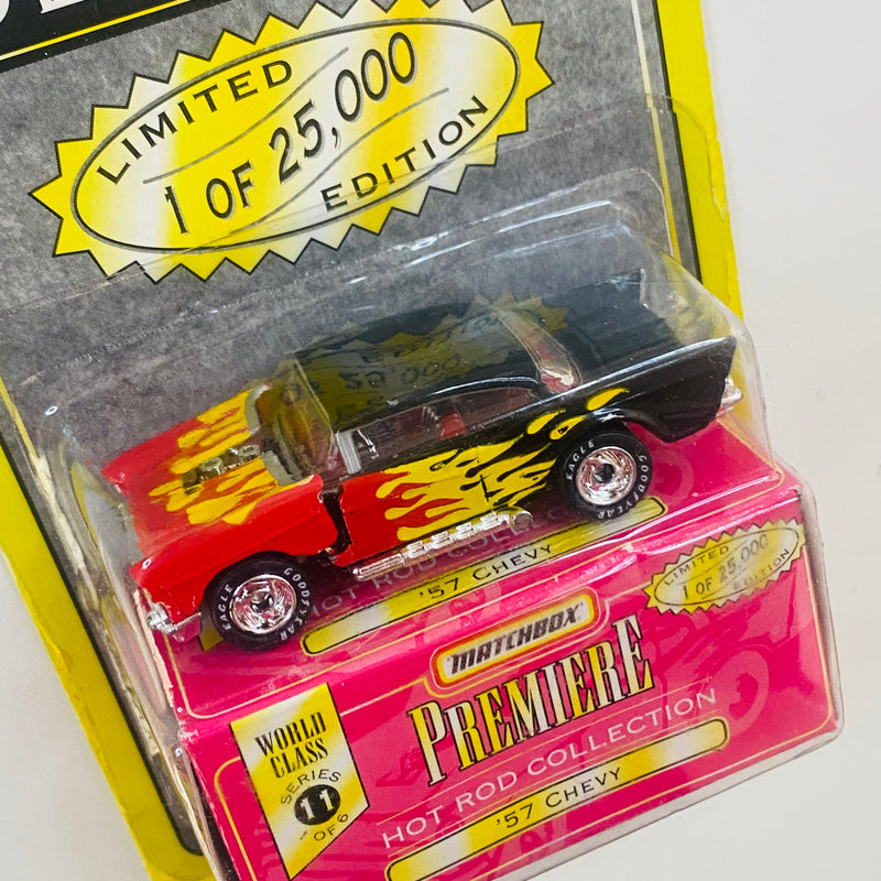 1998 Matchbox Premiere Hot Rod Collection Limited Edition 1/25,000 57 Chevy negro con flamas Llantas de Goma