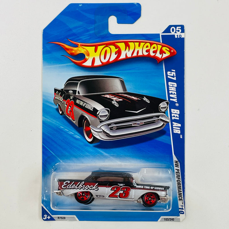 2010 Hot Wheels HW Performance 57 Chevy Bel Air negro con plata metálico 5SP