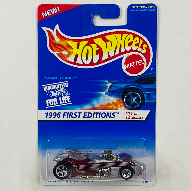 1996 Hot Wheels First Editions Twang Thang plata metálico con guitarra roja 5SP Primera Edición