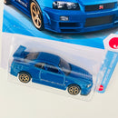 2026 Hot Wheels HW J-Imports Nissan Skyline GT-R BNR34 azul metálico 6SP - Detalle Tarjeta