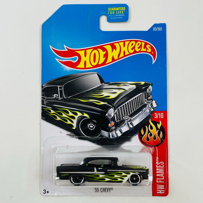 2017 Hot Wheels HW Flames 55 Chevy negro con flamas MC5