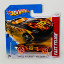 2012 Hot Wheels Thrill Racers Volcano Fast Felion negro con flamas OH5 base ZAMAC Blíster Europeo