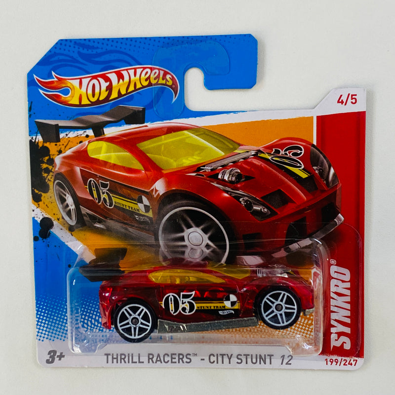 2012 Hot Wheels Thrill Racers City Stunt Synkro rojo transparente PR5 Blíster Europeo