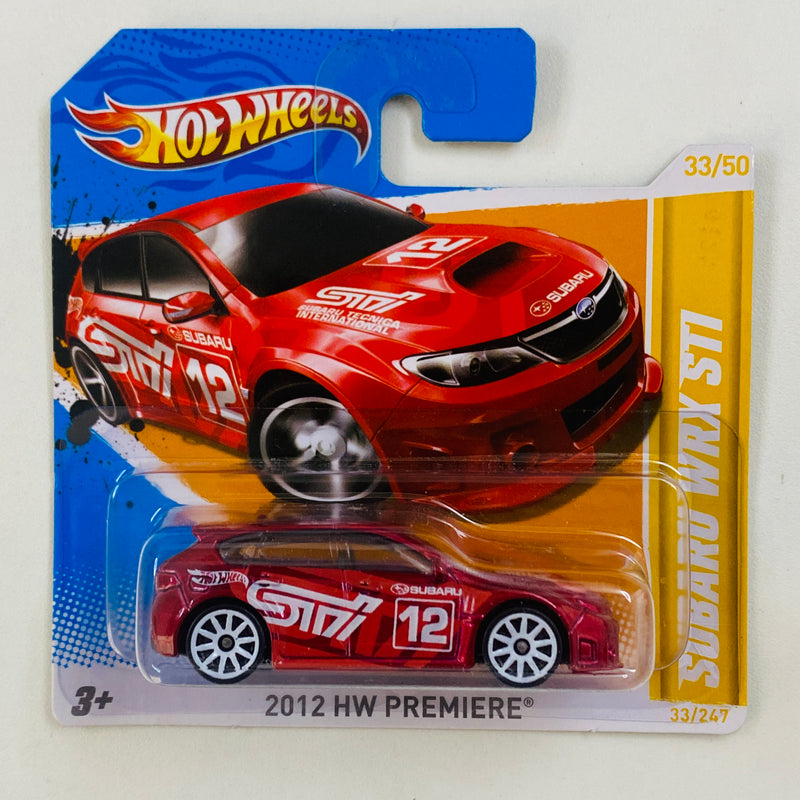 2012 Hot Wheels HW Premiere Subaru Impreza WRX STI rojo metálico 10SP Blíster Europeo Primera Edición