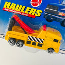 1999 Hot Wheels Haulers Custom Cabover Hauler Camión Grúa amarillo 3SP Primera Edición