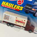 1998 Hot Wheels Haulers Whoppers Box Truck Hauler Camión de Carga marrón con blanco 7SP Primera Edición