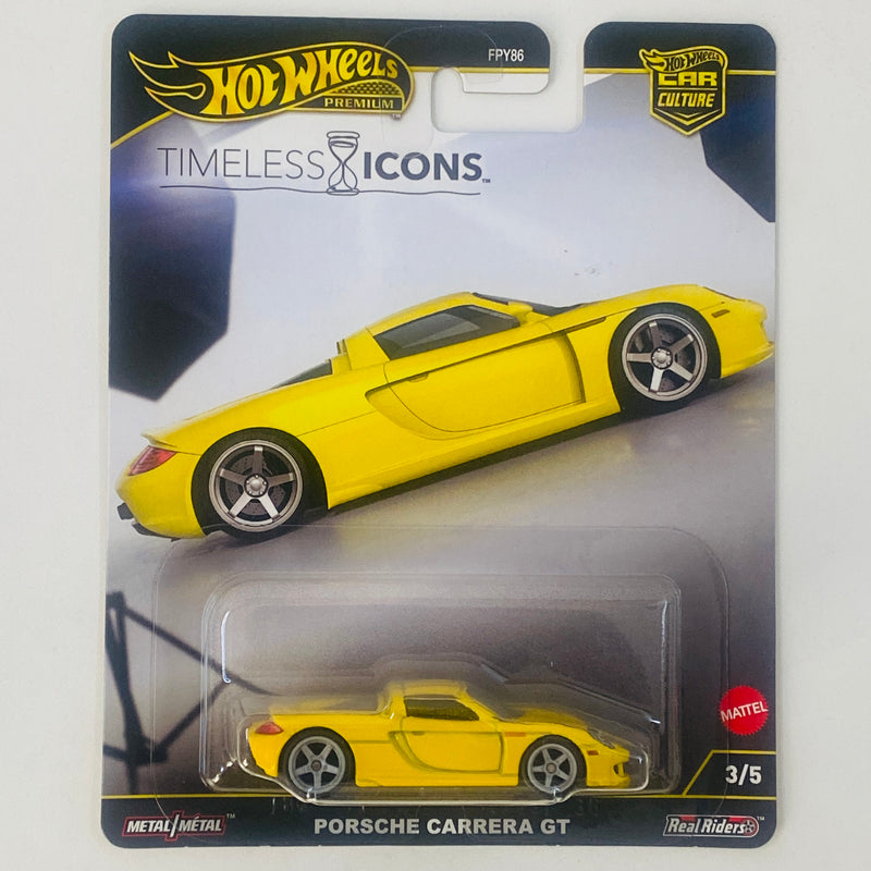 2025 Hot Wheels Premium Car Culture Timeless Icons Porsche Carrera GT amarillo Llantas de Goma RR Primera Edición