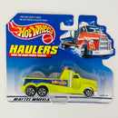 1999 Hot Wheels Haulers Modern Cable Truck Camión Portacables amarillo neón 5SP Primera Edición